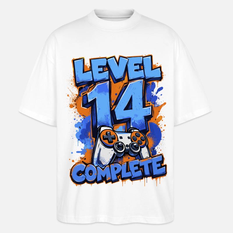 Niveau 14 Terminé – Rétro Gaming - T-shirt bio Blaster 2.0 coupe oversize Stanley/Stella Unisexe - blanc