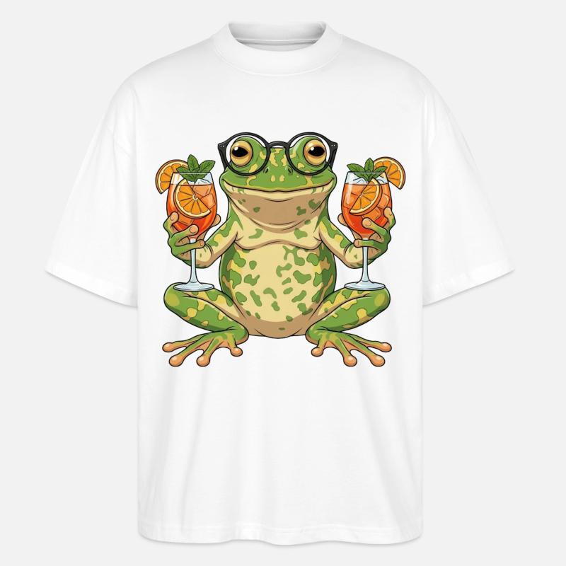 Frosch mit Cocktailgläsern - Stanley/Stella Oversized Unisex Bio T-Shirt Blaster 2.0 - Weiß