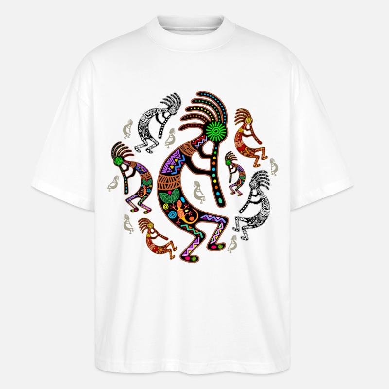 Kokopelli-Regenbogenfarben - Stanley/Stella Oversized Unisex Bio T-Shirt Blaster 2.0 - Weiß