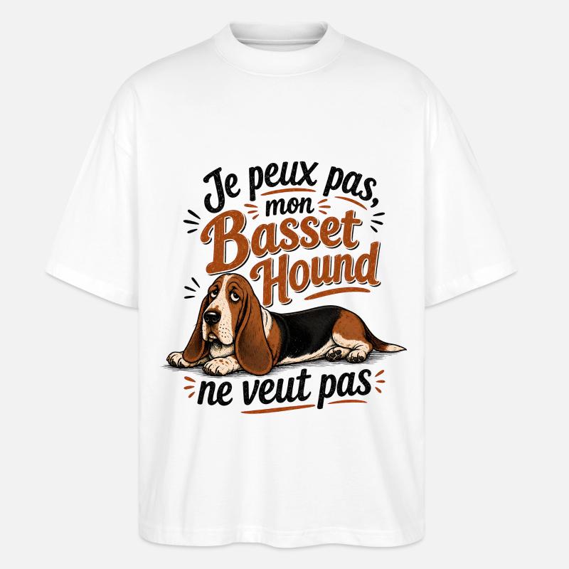 Basset Hound Décontracté - T-shirt bio Blaster 2.0 coupe oversize Stanley/Stella Unisexe - blanc