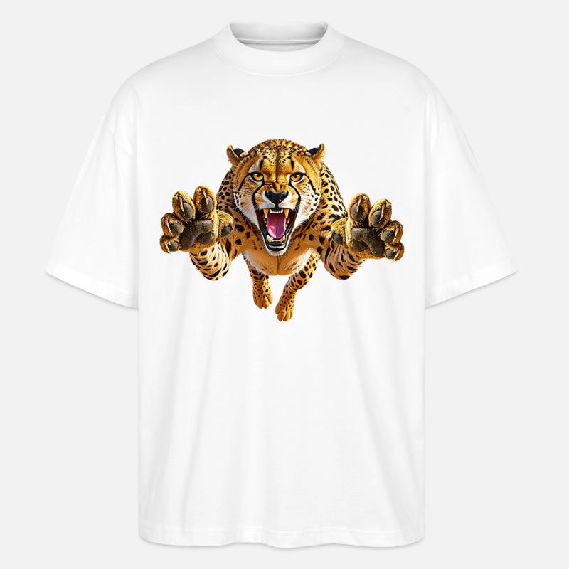 Guépard dans le saut - T-shirt bio Blaster 2.0 coupe oversize Stanley/Stella Unisexe - blanc