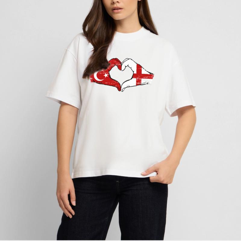 Turquie Angleterre Drapeau Mains Coeur Forme Utilisé T-shirt bio Blaster 2.0 coupe oversize Stanley/Stella Unisexe