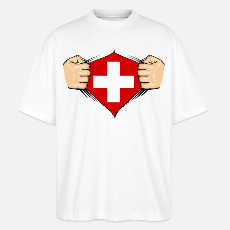 Conception du drapeau suisse - T-shirt bio Blaster 2.0 coupe oversize Stanley/Stella Unisexe - blanc