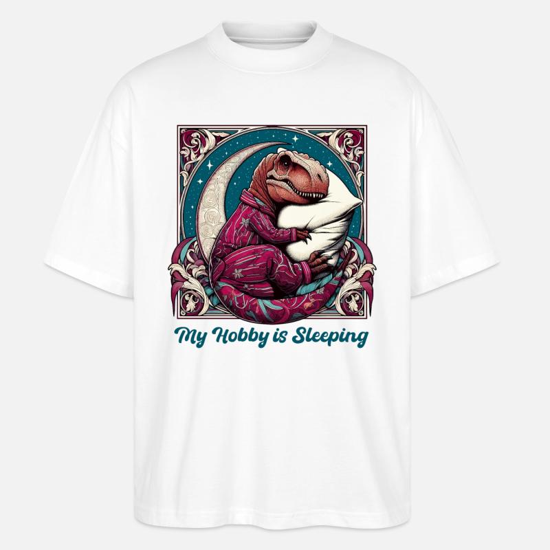 T-Rex Sleeping Hobby Gift - Stanley/Stella Oversized Unisex Organic T-shirt Blaster 2.0 - white