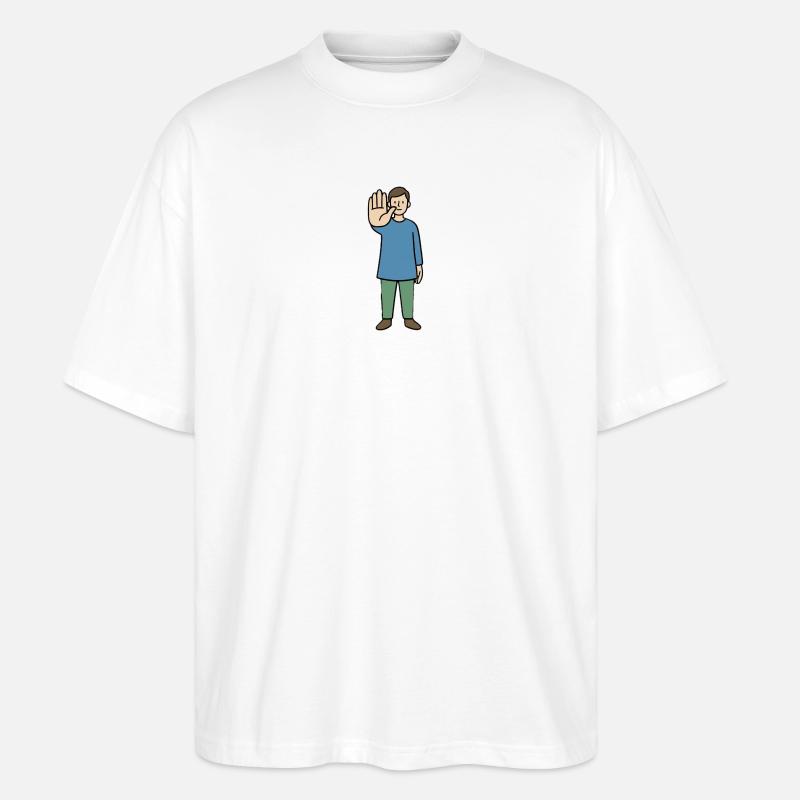 Stop Geste Cartoonfigur - Stanley/Stella Oversized Unisex Bio T-Shirt Blaster 2.0 - Weiß