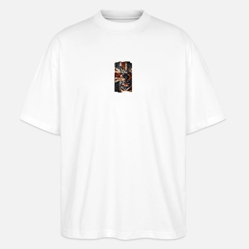 Schäferhund mit Großbritannien Flagge - Stanley/Stella Oversized Unisex Bio T-Shirt Blaster 2.0 - Weiß