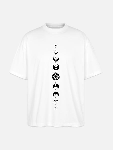 Toteemi, jossa on kuun vaiheita ja tähtiä. Musta. - Stanley/Stella Blaster 2.0 Unisex Oversized Luomu T-paita - valkoinen