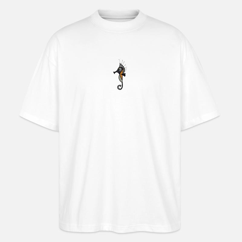 Seepferd Grafik mit dunklem Hintergrund - Stanley/Stella Oversized Unisex Bio T-Shirt Blaster 2.0 - Weiß