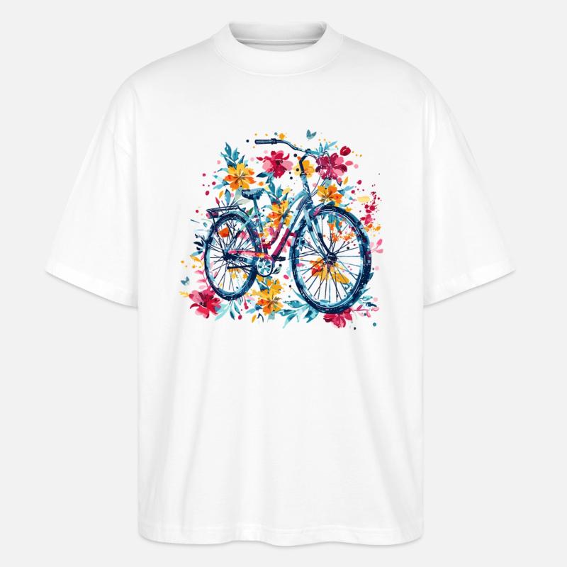 Fahrrad mit Blumen - Stanley/Stella Oversized Unisex Bio T-Shirt Blaster 2.0 - Weiß