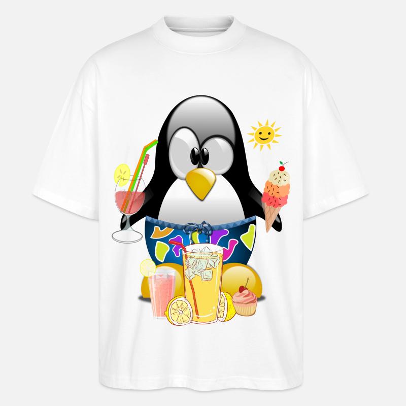 Pinguin, Eiscreme - Stanley/Stella Oversized Unisex Bio T-Shirt Blaster 2.0 - Weiß