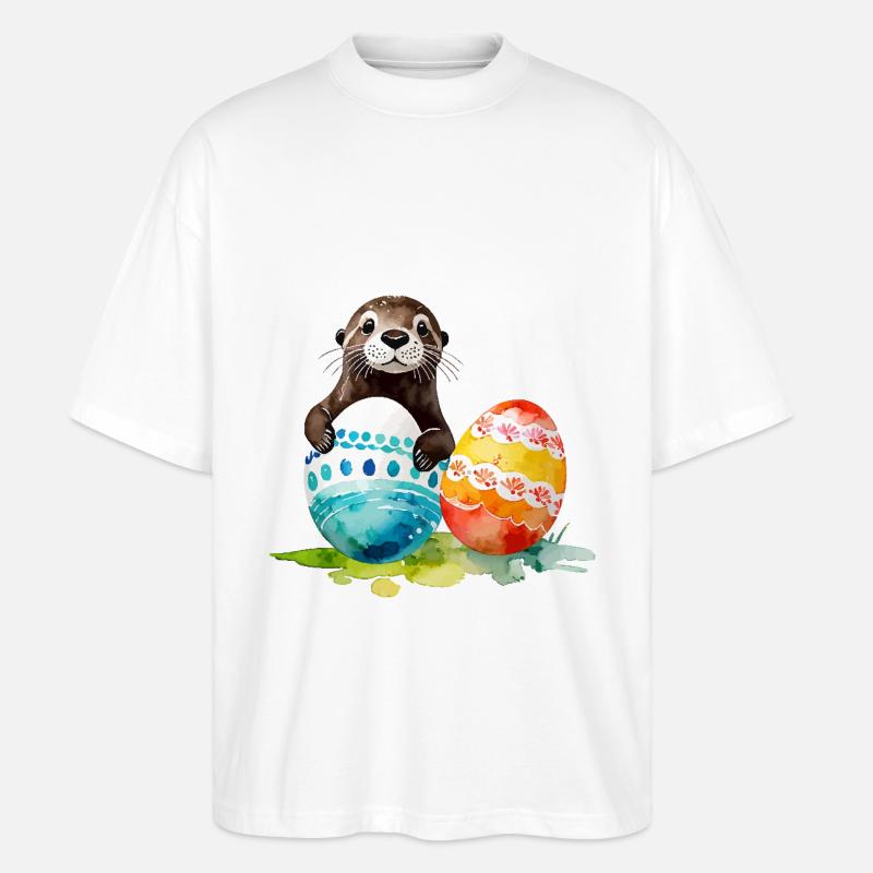Loutre Aquarelle de Pâques - T-shirt bio Blaster 2.0 coupe oversize Stanley/Stella Unisexe - blanc