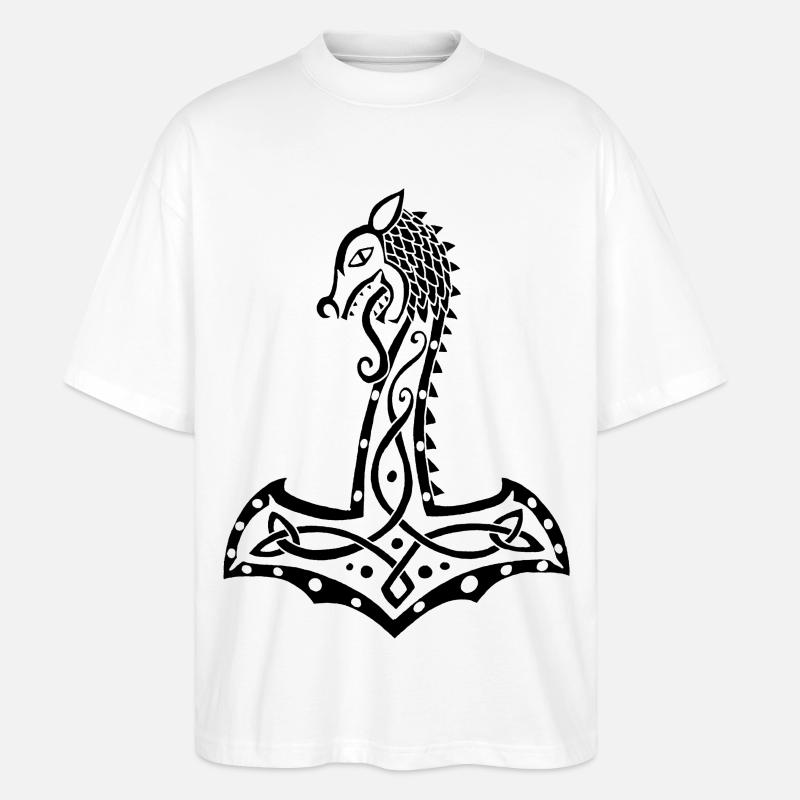 Schwarzer Wolf und Thors Hammer - Stanley/Stella Oversized Unisex Bio T-Shirt Blaster 2.0 - Weiß