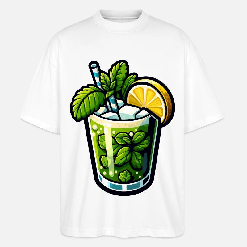 Mojito Cocktail Rum Lime Mint - Stanley/Stella Oversized Unisex Organic T-shirt Blaster 2.0 - white