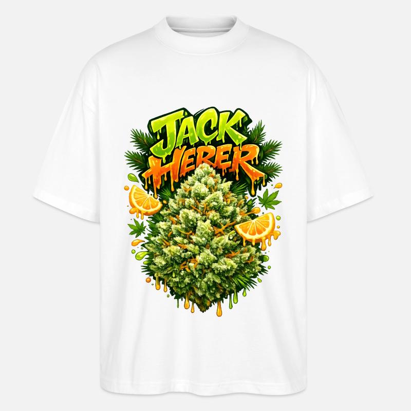 Jack Herer Pine Zitrus-Graffiti-Druck - Stanley/Stella Oversized Unisex Bio T-Shirt Blaster 2.0 - Weiß