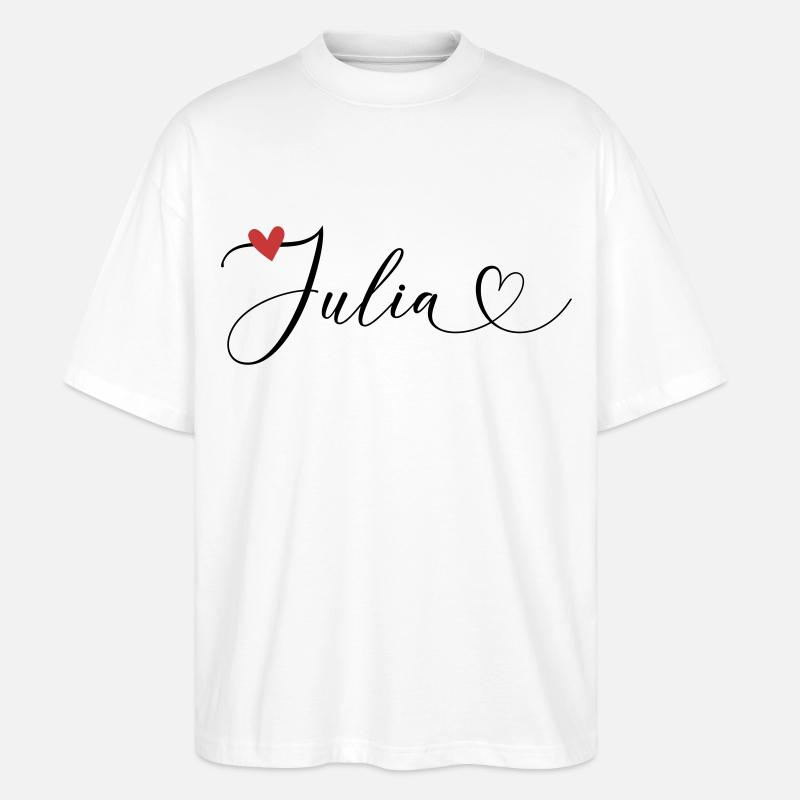 Julia Nom Prénom Calligraphie Coeur - T-shirt bio Blaster 2.0 coupe oversize Stanley/Stella Unisexe - blanc