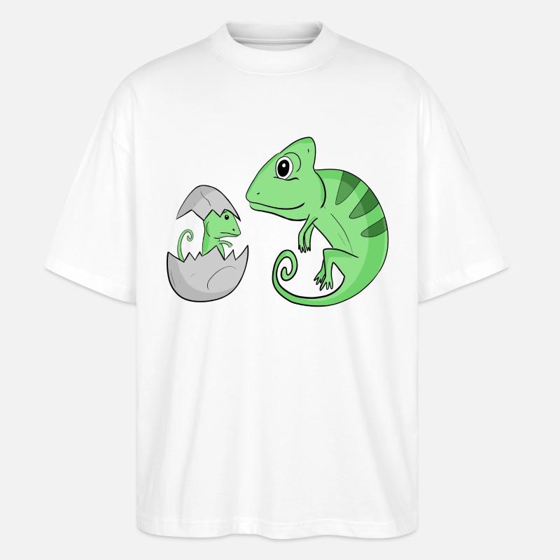 Caméléon avec bébé caméléon - T-shirt bio Blaster 2.0 coupe oversize Stanley/Stella Unisexe - blanc