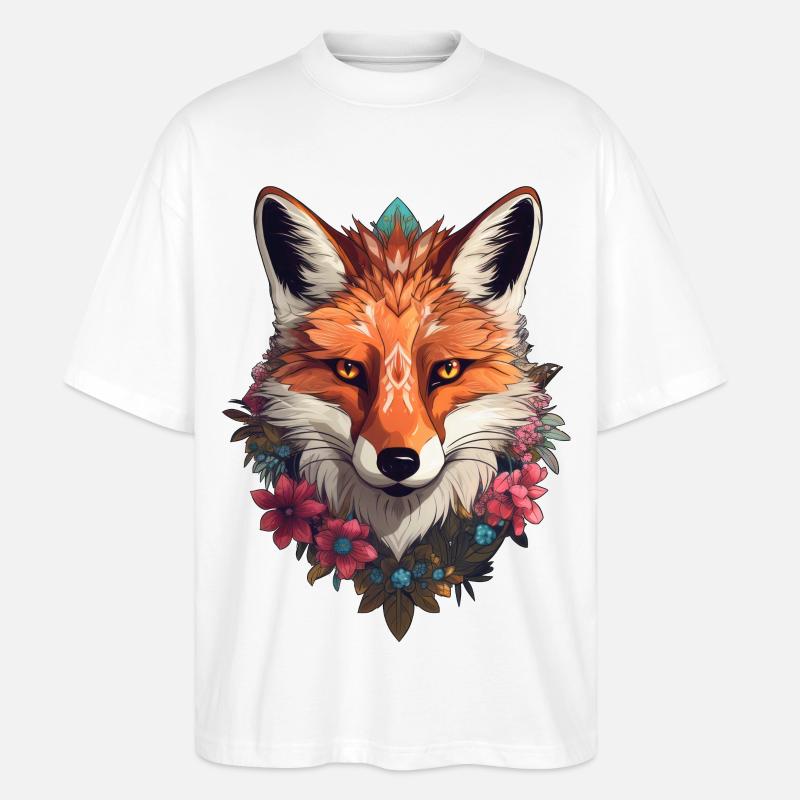 Fuchs mit Blumen - Stanley/Stella Oversized Unisex Bio T-Shirt Blaster 2.0 - Weiß