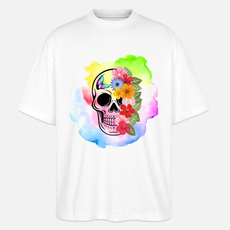 Fleurs Crâne - T-shirt bio Blaster 2.0 coupe oversize Stanley/Stella Unisexe - blanc