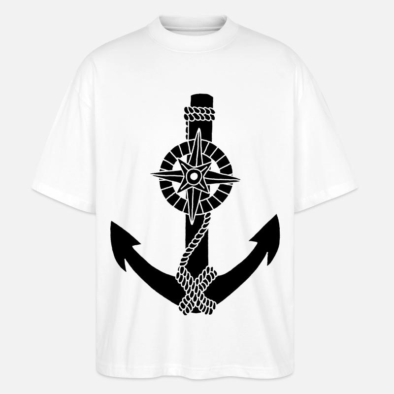 Schwarzer Ankerkompass - Stanley/Stella Oversized Unisex Bio T-Shirt Blaster 2.0 - Weiß