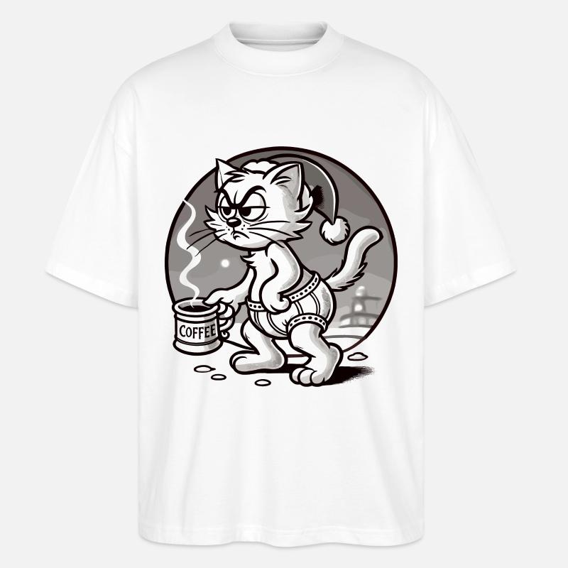 Mürrische Katze Mit Kaffee Weihnachten - Stanley/Stella Oversized Unisex Bio T-Shirt Blaster 2.0 - Weiß