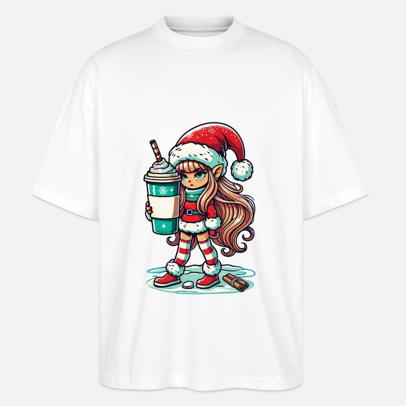 Nain de Noël au café - T-shirt bio Blaster 2.0 coupe oversize Stanley/Stella Unisexe - blanc