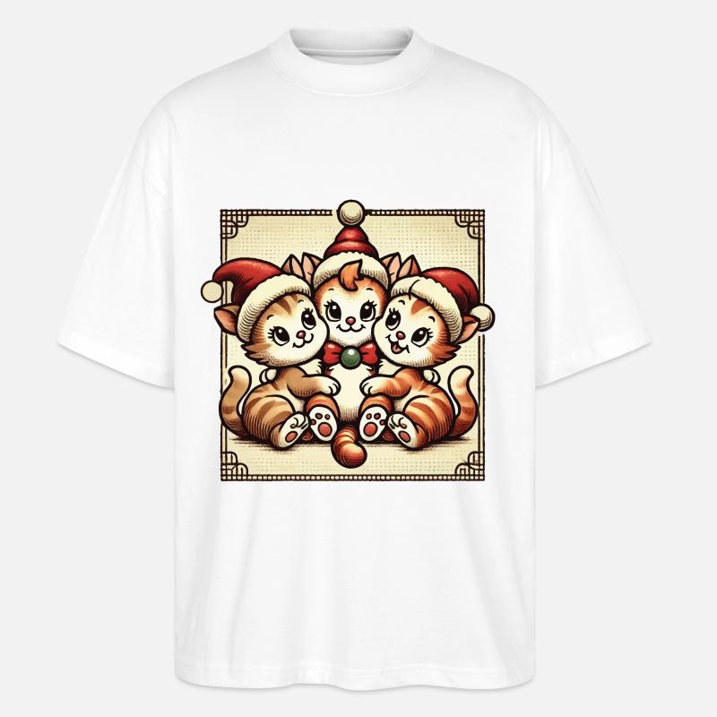 Chats mignons Noël Retro Charm - T-shirt bio Blaster 2.0 coupe oversize Stanley/Stella Unisexe - blanc