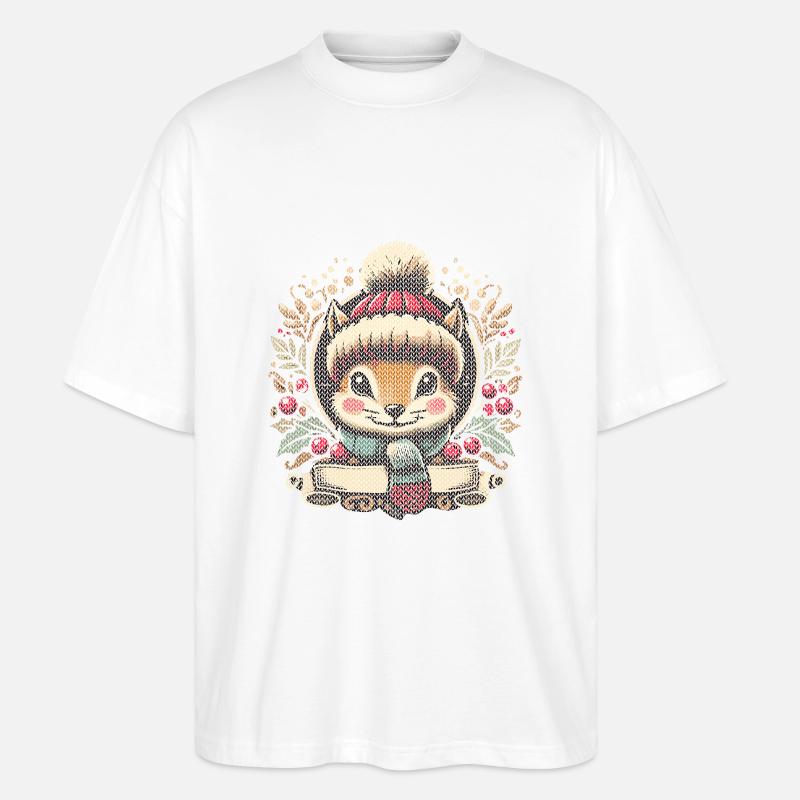 Winterliche Eichhörnchen Illustration - Stanley/Stella Oversized Unisex Bio T-Shirt Blaster 2.0 - Weiß