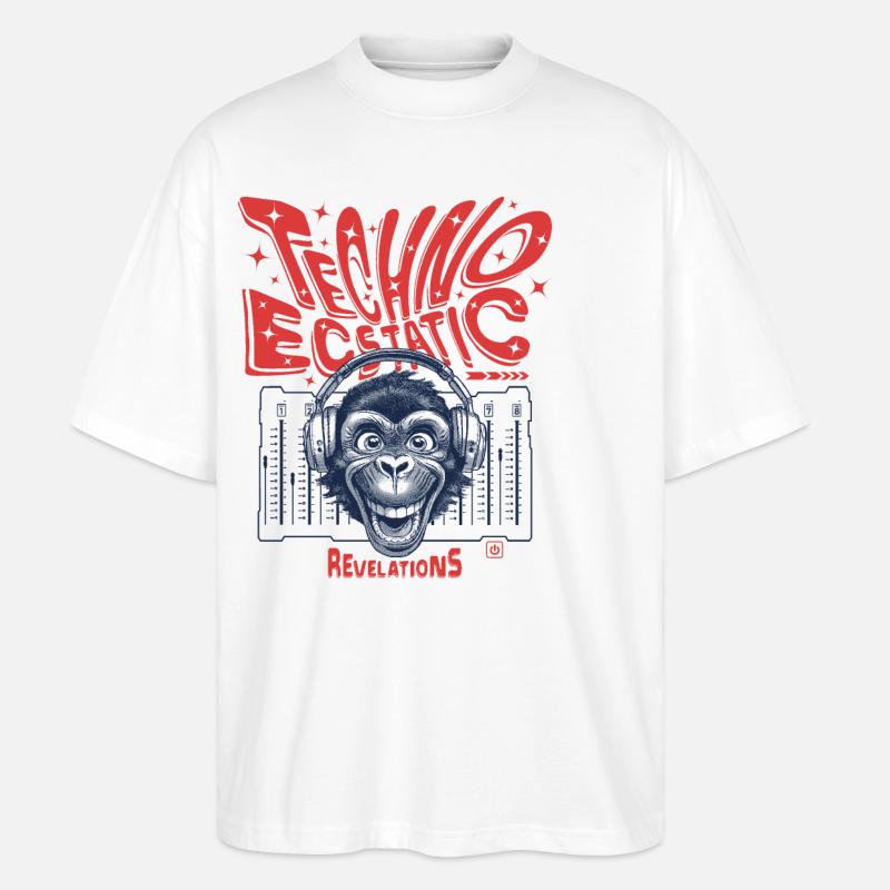 Techno Ecstatic Revelations DJ Shirt - Stanley/Stella Oversized Unisex Organic T-shirt Blaster 2.0 - white