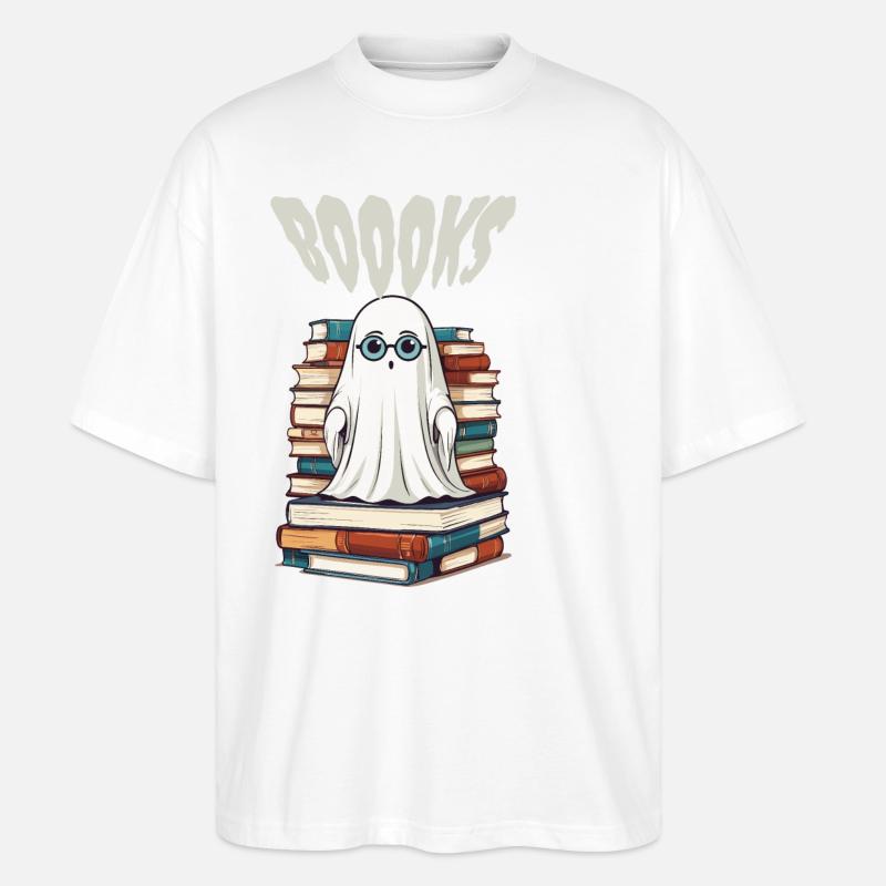 Cute Book Lover Ghost - Stanley/Stella Oversized Unisex Organic T-shirt Blaster 2.0 - white