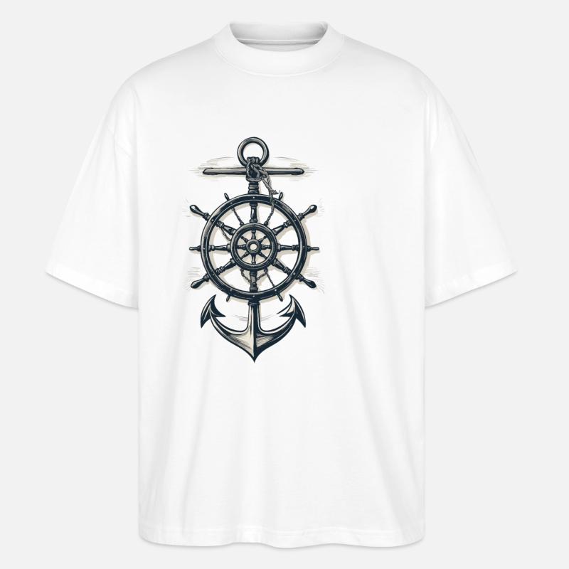 Symbole d’ancre de boussole maritime - T-shirt bio Blaster 2.0 coupe oversize Stanley/Stella Unisexe - blanc