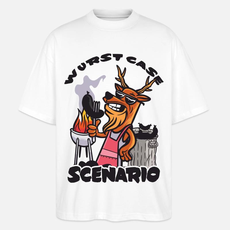 Wurst Case Scenario, Verkohlte Bratwurst - Stanley/Stella Oversized Unisex Bio T-Shirt Blaster 2.0 - Weiß
