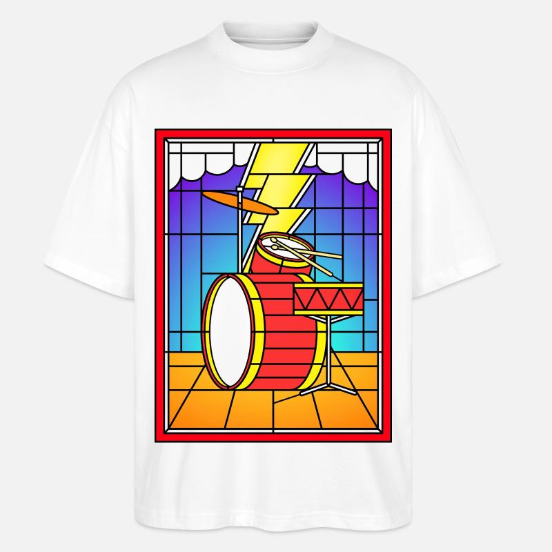Buntglas-Schlagzeug Set - Stanley/Stella Oversized Unisex Bio T-Shirt Blaster 2.0 - Weiß