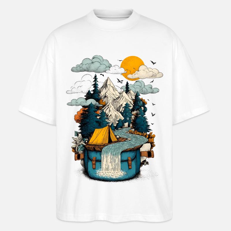 Mountain Lake Path - Camping Backpacker Motif - Stanley/Stella Oversized Unisex Organic T-shirt Blaster 2.0 - white