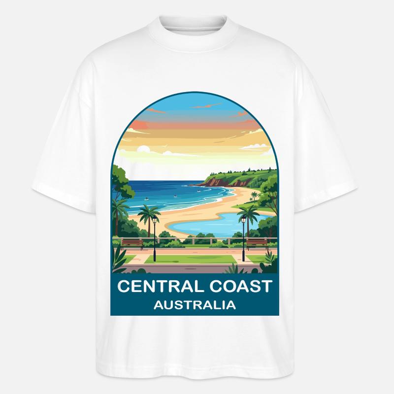 Central Coast Australien Strandreiseplakat - Stanley/Stella Oversized Unisex Bio T-Shirt Blaster 2.0 - Weiß