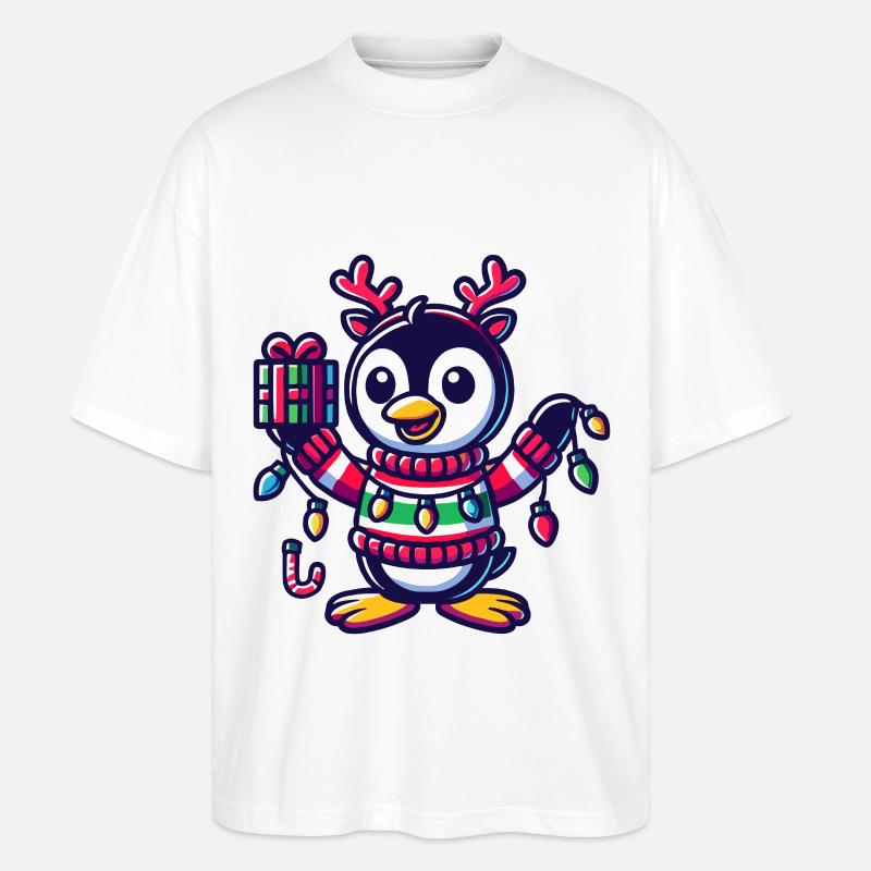 Fröhlicher Pinguin Mit Weihnachtslichtern - Stanley/Stella Oversized Unisex Bio T-Shirt Blaster 2.0 - Weiß