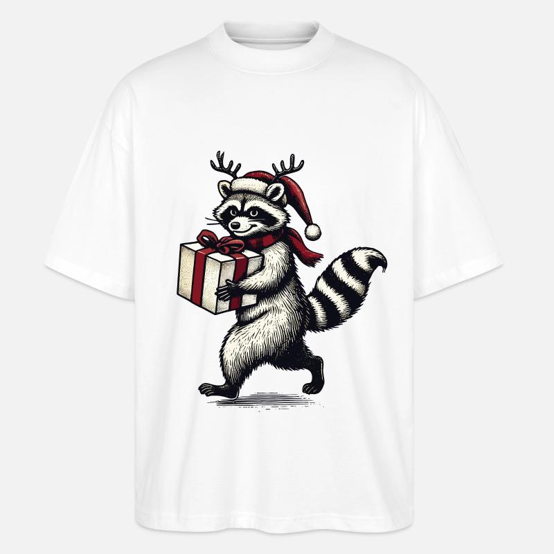 Weihnachts-Waschbär Mit Geschenk - Stanley/Stella Oversized Unisex Bio T-Shirt Blaster 2.0 - Weiß