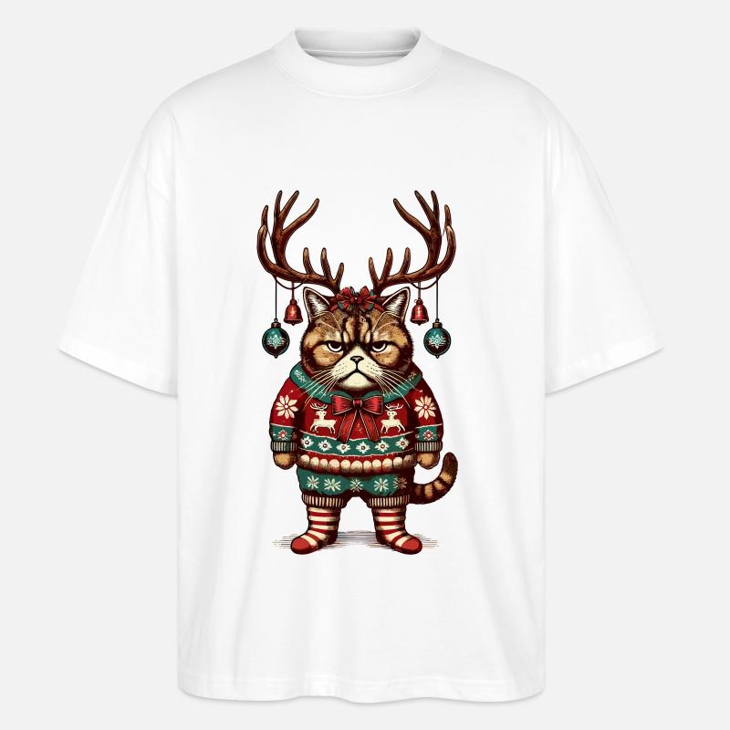 Mürrische Weihnachtskatze Mit Geweih - Stanley/Stella Oversized Unisex Bio T-Shirt Blaster 2.0 - Weiß