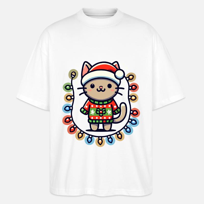 Weihnachtliche Katze Mit Lichterkette - Stanley/Stella Oversized Unisex Bio T-Shirt Blaster 2.0 - Weiß