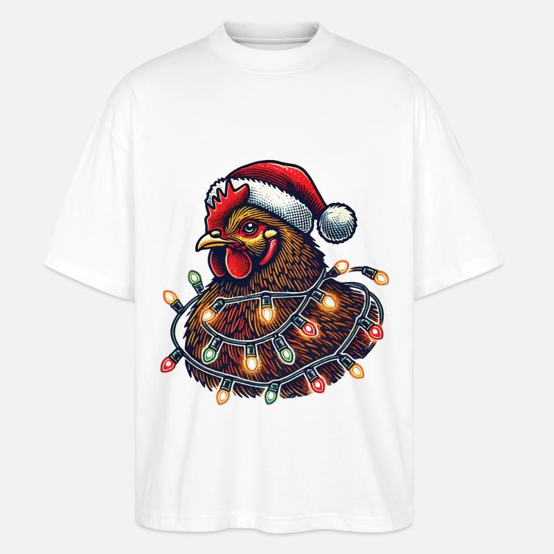 Weihnachtshuhn Mit Lichterkette - Stanley/Stella Oversized Unisex Bio T-Shirt Blaster 2.0 - Weiß
