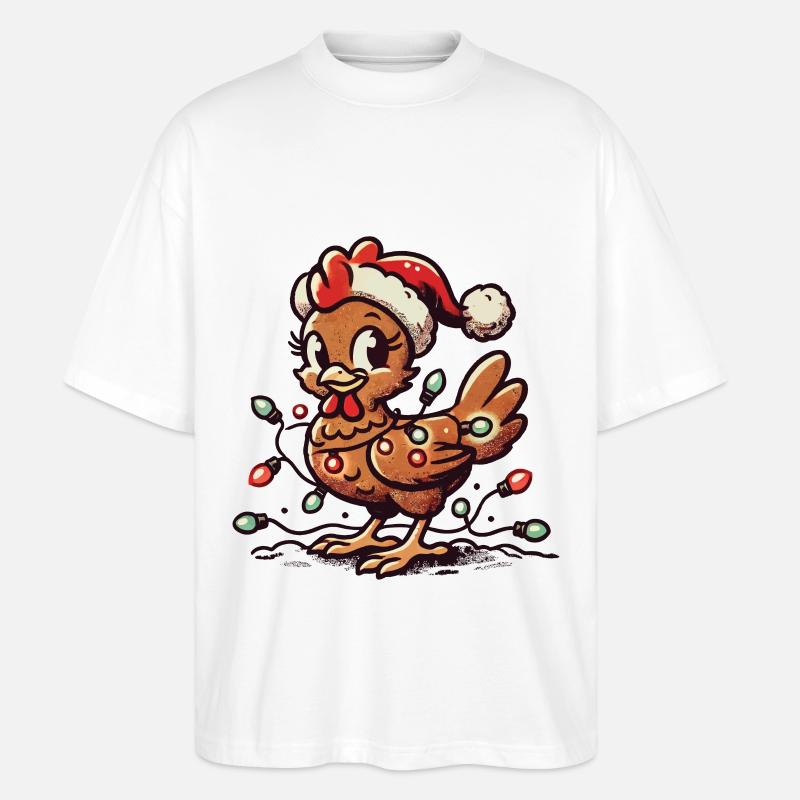 Weihnachtshuhn Mit Lichterkette - Stanley/Stella Oversized Unisex Bio T-Shirt Blaster 2.0 - Weiß