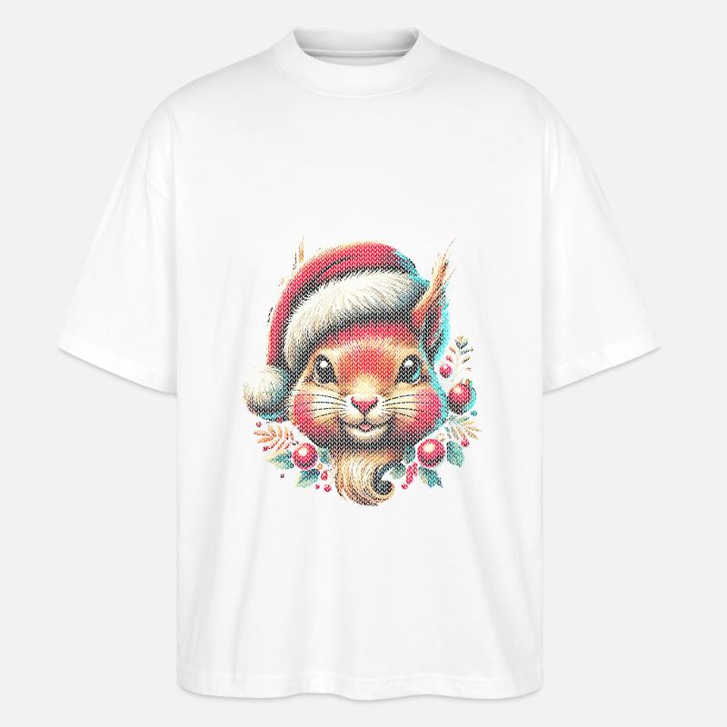 Niedliches Weihnachts-Eichhörnchen Mit Mütze - Stanley/Stella Oversized Unisex Bio T-Shirt Blaster 2.0 - Weiß