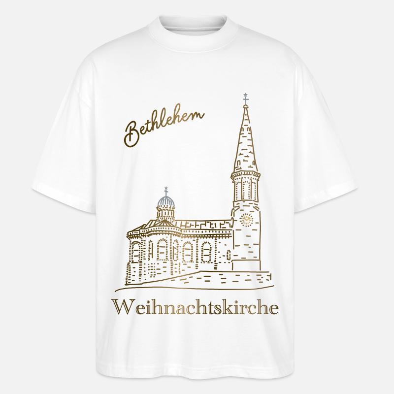 Weihnachtskirche Bethlehem, handgezeichnet - Stanley/Stella Oversized Unisex Bio T-Shirt Blaster 2.0 - Weiß