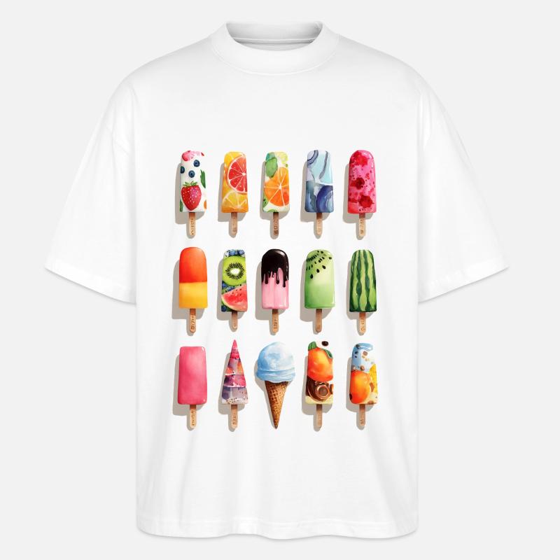 Bunte Eissorten  - Stanley/Stella Oversized Unisex Bio T-Shirt Blaster 2.0 - Weiß