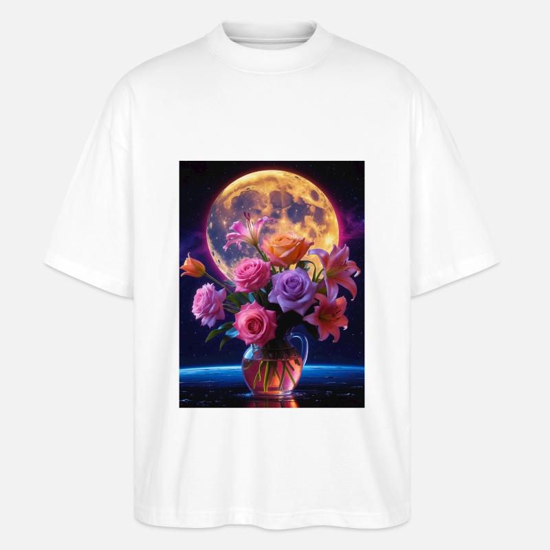 Celestial Bloom Under Full Moon - Stanley/Stella Oversized Unisex Organic T-shirt Blaster 2.0 - white