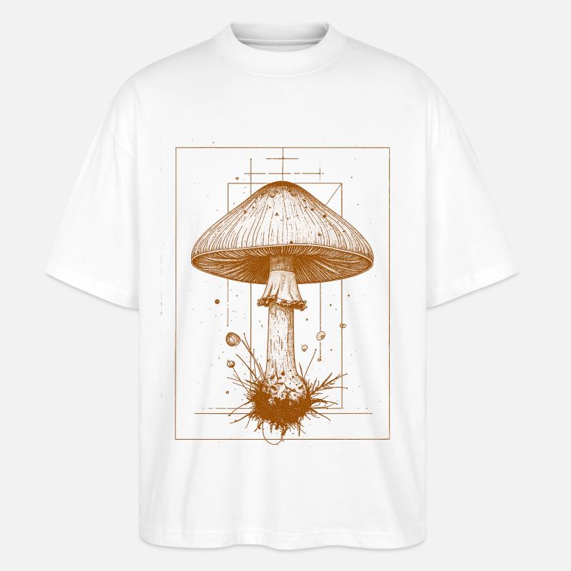 Champignon géométrique en orange - T-shirt bio Blaster 2.0 coupe oversize Stanley/Stella Unisexe - blanc