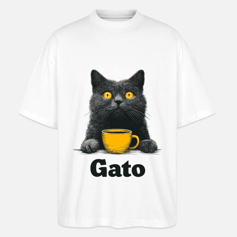 Gato Kaffee Blick Katze - Stanley/Stella Oversized Unisex Bio T-Shirt Blaster 2.0 - Weiß