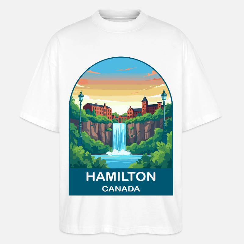 Hamilton Canada Wasserfall City Reiseplakat - Stanley/Stella Oversized Unisex Bio T-Shirt Blaster 2.0 - Weiß