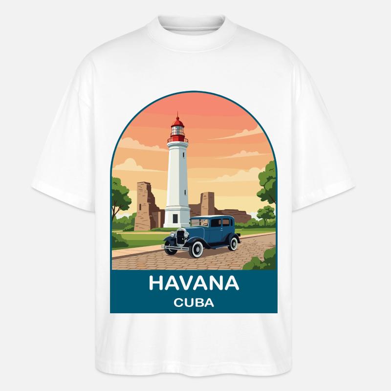 Havana Cuba Oldtimer-Reiseplakat - Stanley/Stella Oversized Unisex Bio T-Shirt Blaster 2.0 - Weiß