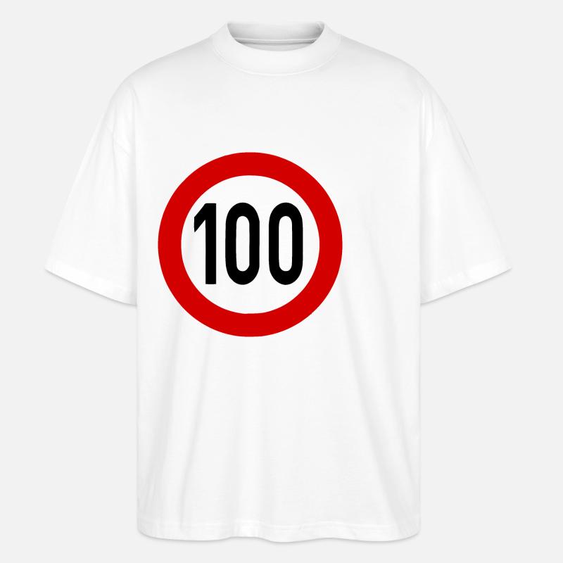 Geschwindigkeitsszeichen TempoLimit 100 Schild - Stanley/Stella Oversized Unisex Bio T-Shirt Blaster 2.0 - Weiß