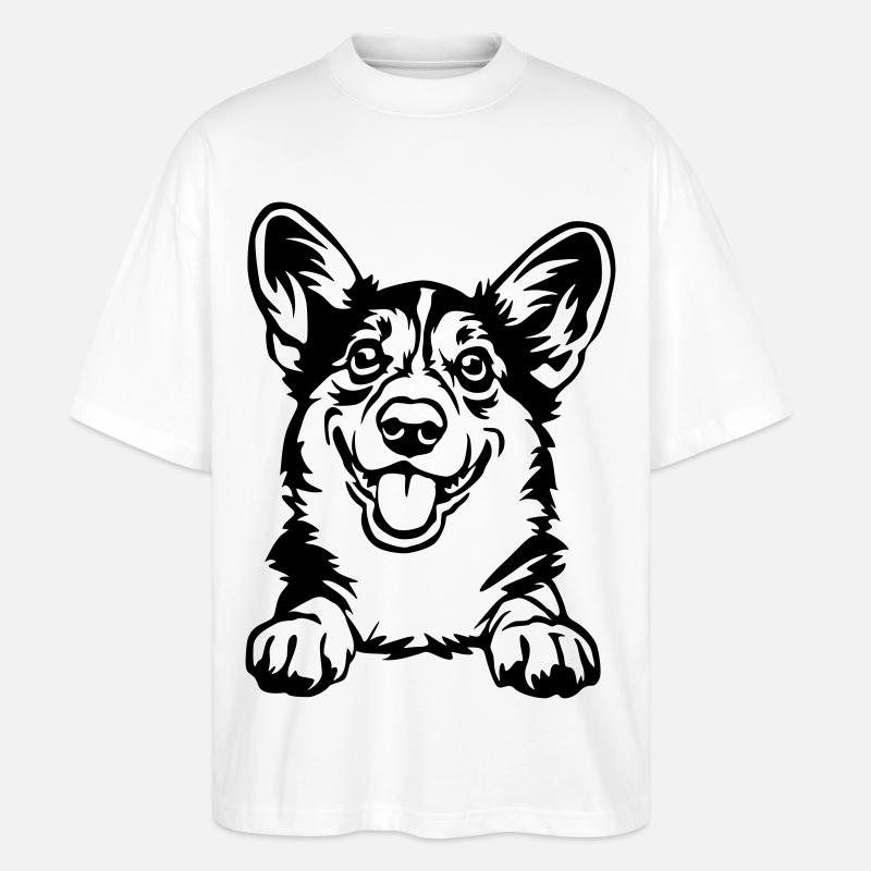 Welsh Corgi Kopf - Stanley/Stella Oversized Unisex Bio T-Shirt Blaster 2.0 - Weiß